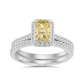 14L WHITE GOLD 1 1/2CT YELLOW RADIANT/ROUND DIAMOND LADIES BRIDAL SET (CENTER STONE YELLOW RADIANT DIAMOND 1CT)